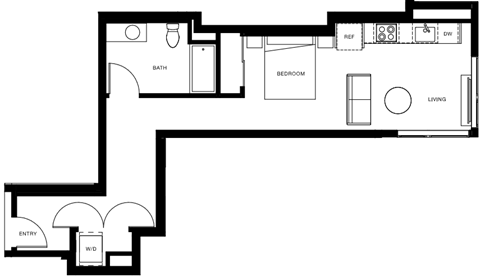 Floor plan for studio, 1 bath, 531 sqft